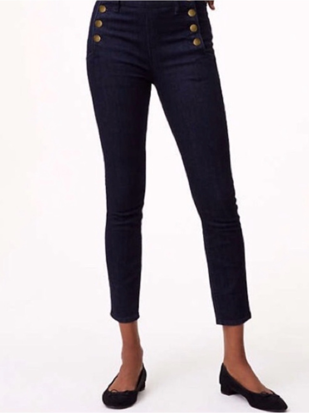 LOFT Navy High-Rise Cropped Sailor Jeans with Gold Buttons